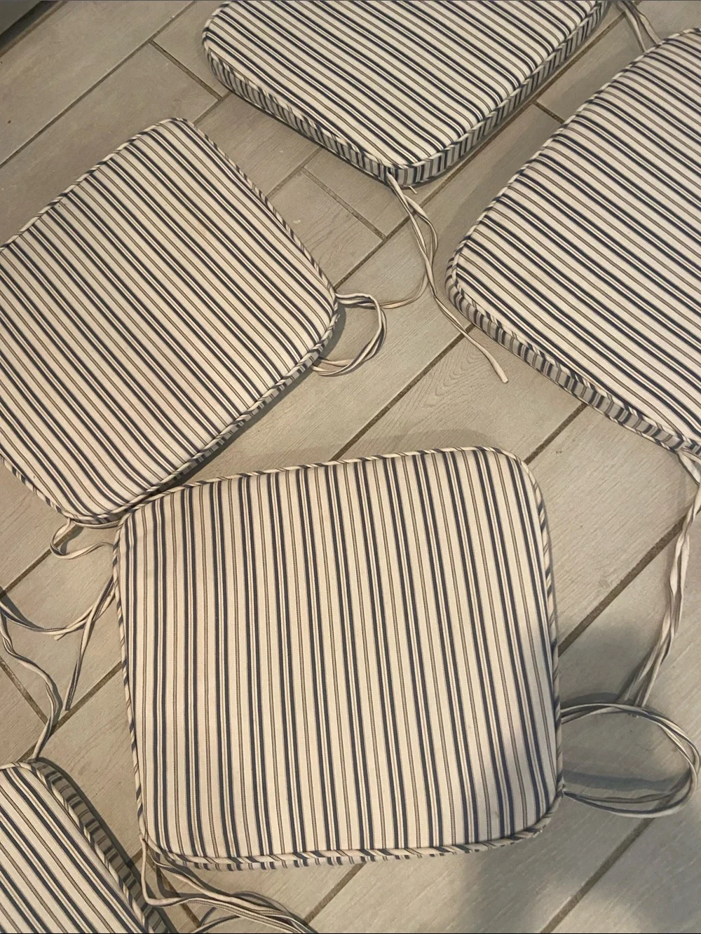 Striped Seat Cushions with Ties - Set of 6